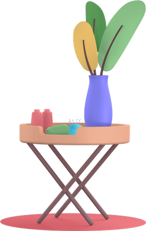 Mesa con planta florero  3D Illustration