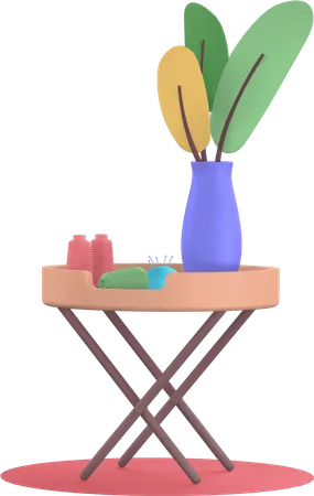 Mesa con planta florero  3D Illustration