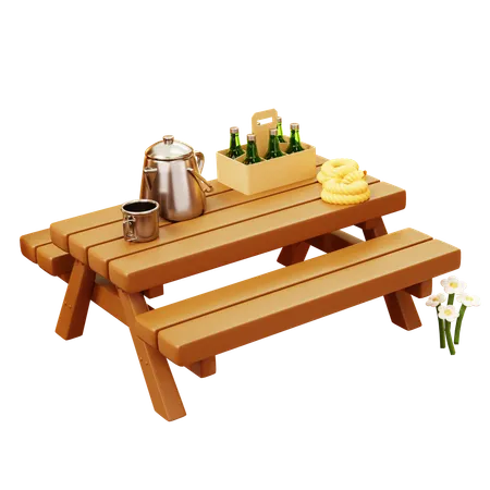 Mesa larga de madera  3D Icon