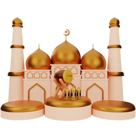 Mesquita e pódio de canhão  3D Illustration