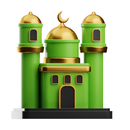 Mesquita Verde Com Cúpulas Douradas  3D Icon