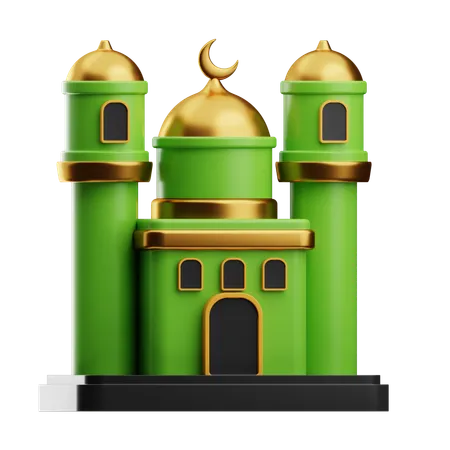 Mesquita Verde Com Cúpulas Douradas  3D Icon