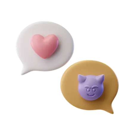 Bulles De Discussion Avec Emoji Coeur Et Diable Violet 3D Illustration