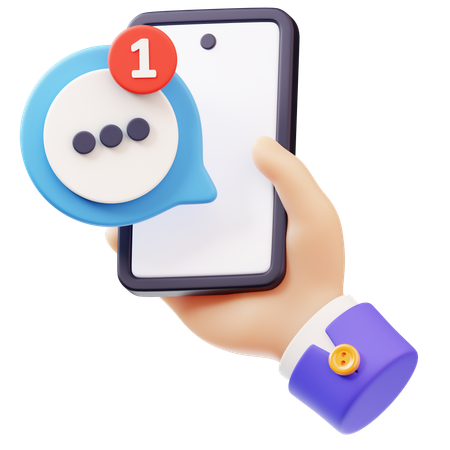 Message entrant avec une main tenant un smartphone  Icône 3D