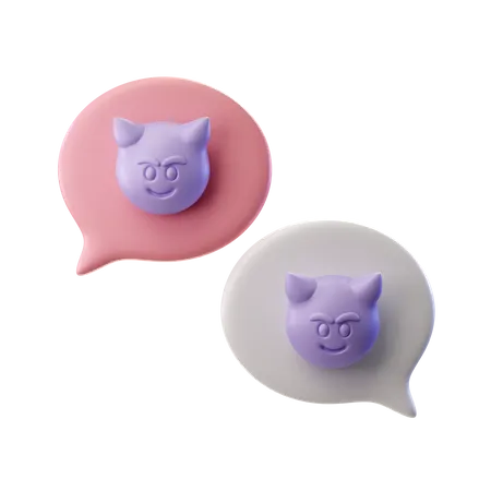Bulles De Discussion Avec Des Emojis Du Diable Violet 3D Illustration