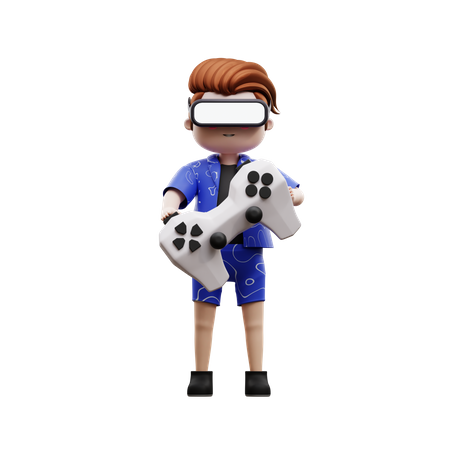 Meta Boy Holding Gamepad  3D Illustration