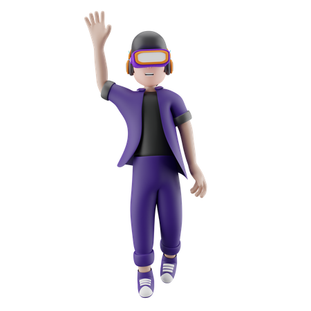 Meta Boy sagt Hallo und genießt VR-Technologie  3D Illustration