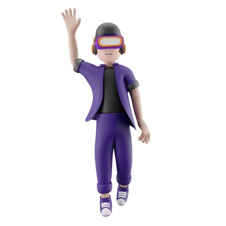 Meta Boy sagt Hallo und genießt VR-Technologie  3D Illustration