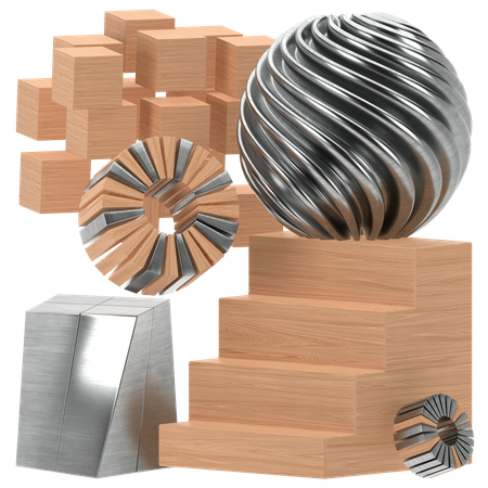 Metal Wood Abstract  3D Icon