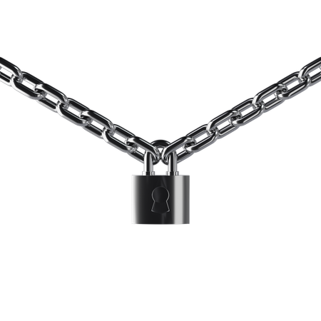 Metallic Chrome Chain Locked With Padlock  3D Icon