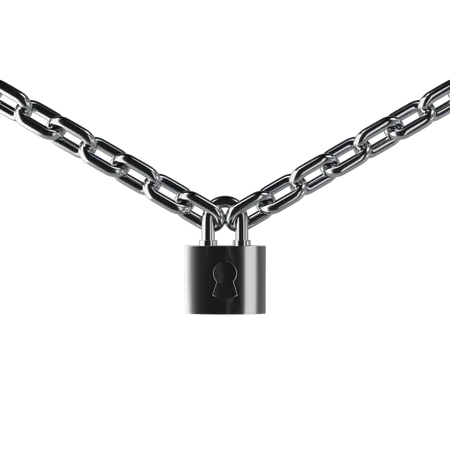 Metallic Chrome Chain Locked With Padlock  3D Icon