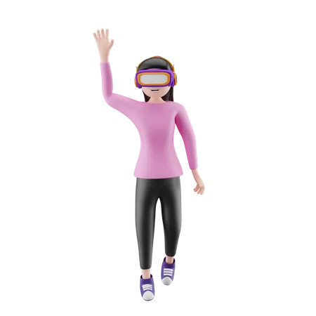 Fille du métaverse qui porte des lunettes VR  3D Illustration