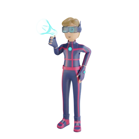 Metaverse Man faisant du marketing virtuel  3D Illustration