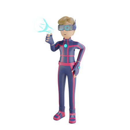 Metaverse Man doing virtual marketing  3D Illustration