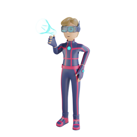 Metaverse Man doing virtual marketing  3D Illustration