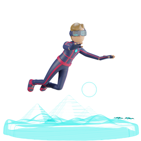 Metaverse Man journey flying  3D Illustration