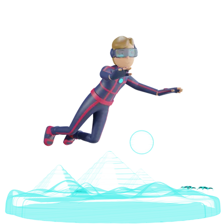 Metaverse Man journey flying  3D Illustration