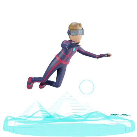 Metaverse Man journey flying 3D Illustration