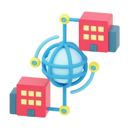 Metropolitan Area Network 3 D Icon Represented With Two Connected Buildings 3D Icon