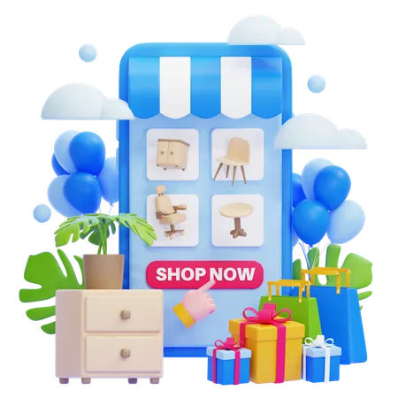 Magasin mobile de produits d'ameublement  3D Illustration