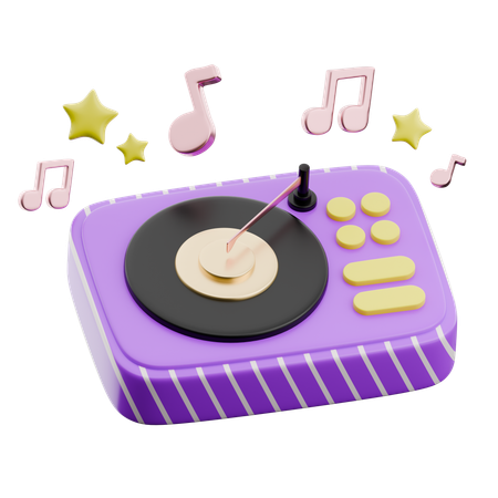 Mezclador de disc jockey con notas musicales y estrellas  3D Icon