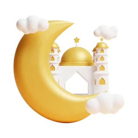 Mezquita con luna  3D Icon