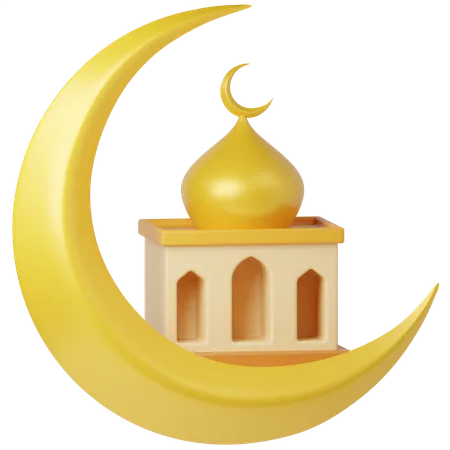 Mezquita y luna dorada  3D Icon