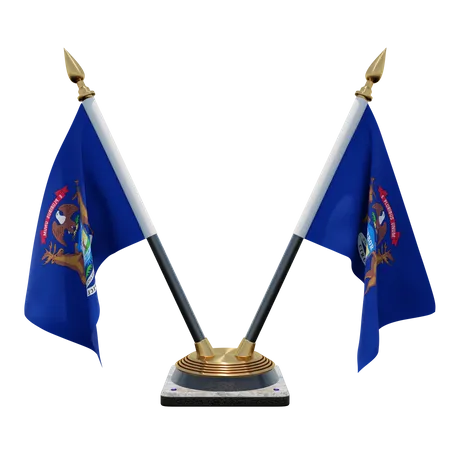 Michigan Double Desk Flag Stand  3D Illustration