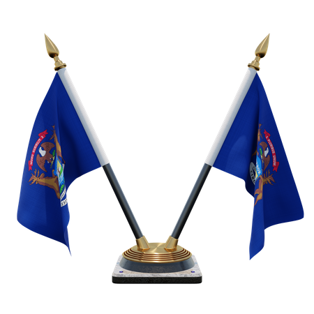 Michigan Double (V) Desk Flag Stand  3D Icon