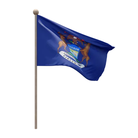 Michigan Flag Pole  3D Illustration
