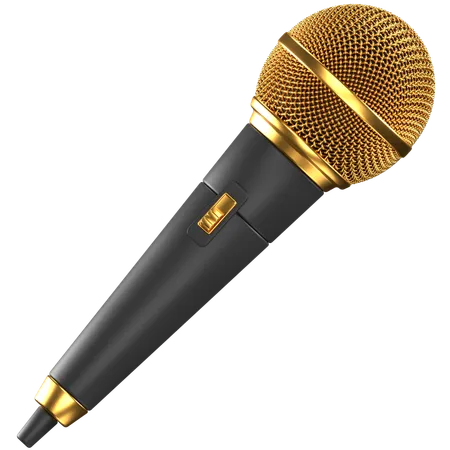 3 D Illustration Of A Black And Gold Microphone 3D Icon