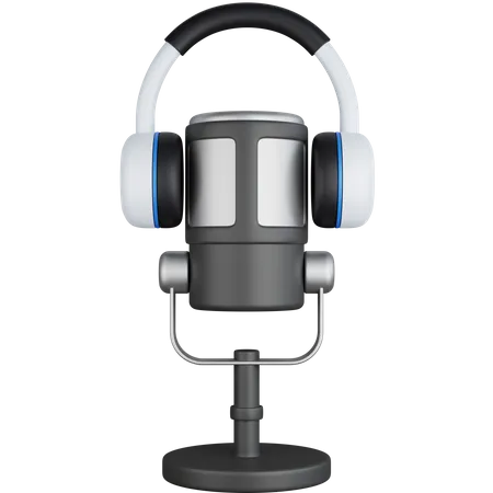 3 D Icon Illustration Microphone Podcast With Headphone 3D Icon