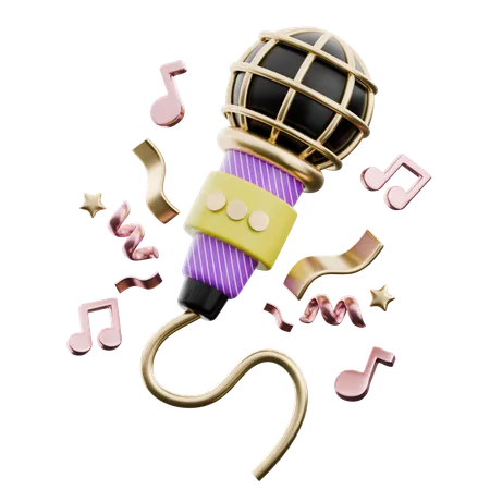 Microphone With Musical Notes  3D Icon