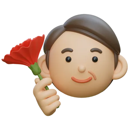 カーネーションを片手に持つ中年  3D Icon
