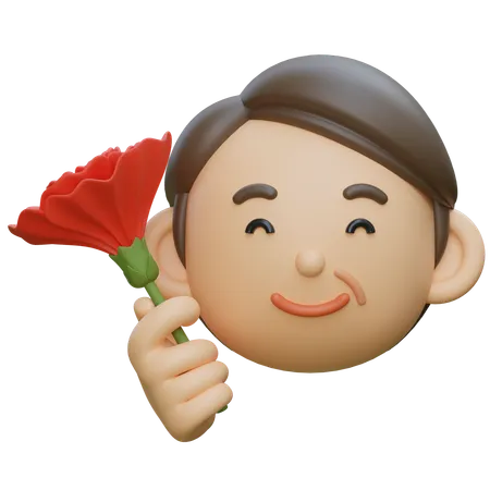 カーネーションを片手に持つ中年  3D Icon