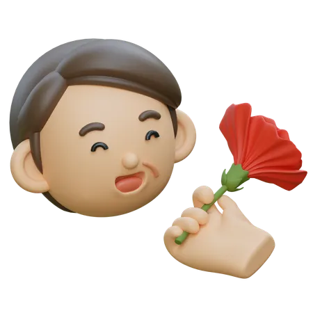 중년 카네이션 꽃을 받다  3D Icon
