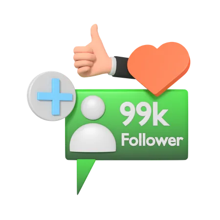 Seguidor de 99 mil mídias sociais  3D Icon