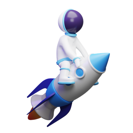 Astronaute mignon avec fusée  3D Illustration
