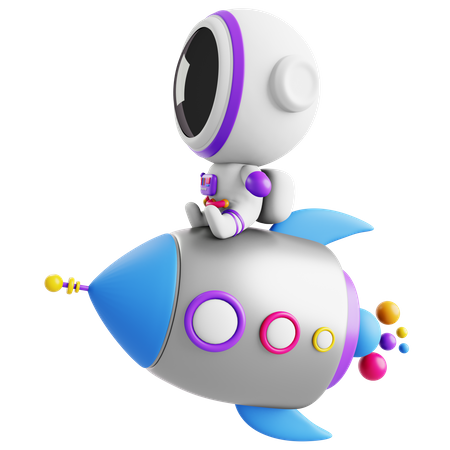 Astronaute mignon avec fusée  3D Icon