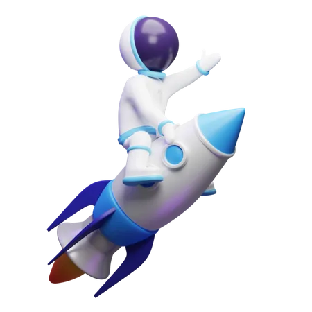 Astronaute mignon allant avec une fusée  3D Illustration