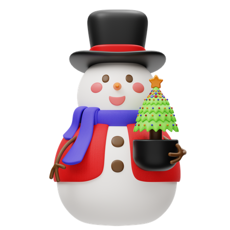 Joli bonhomme de neige avec sapin de Noël  3D Icon