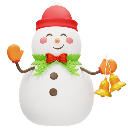 Joli bonhomme de neige tenant la cloche  3D Icon