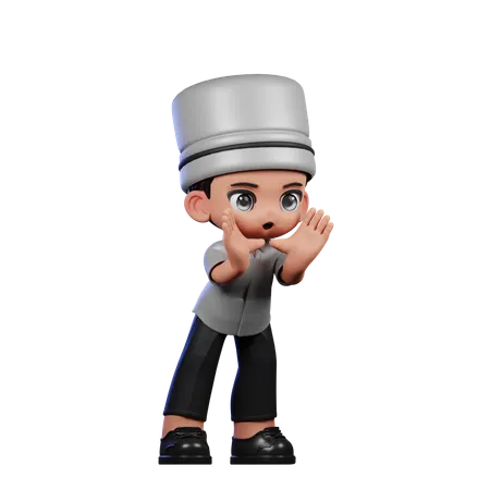 Chef mignon donnant une pose de cris  3D Illustration