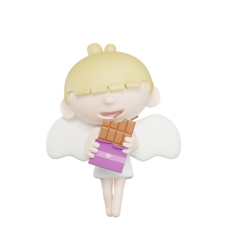 Mignon cupidon mangeant du chocolat  3D Illustration