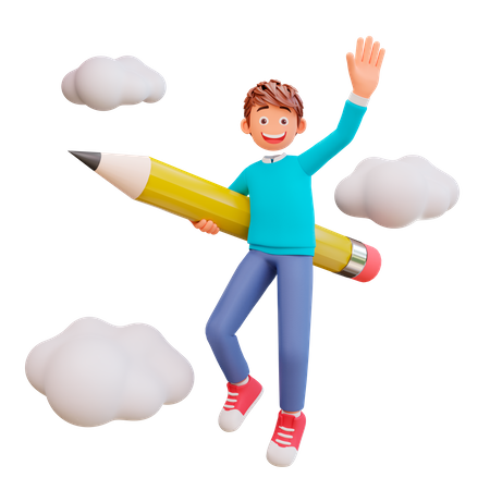 Joli garçon avec un crayon  3D Illustration