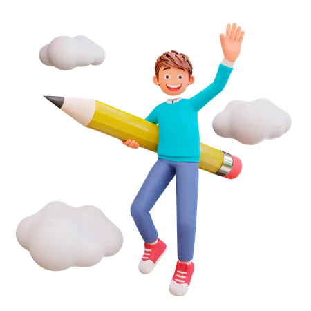 Joli garçon avec un crayon  3D Illustration