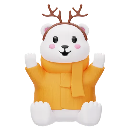 Adorable ours polaire portant des bois de renne  3D Illustration