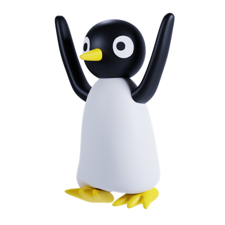 Pingouin mignon agitant les mains  3D Illustration