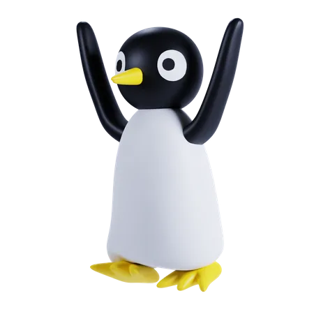 Pingouin mignon agitant les mains  3D Illustration