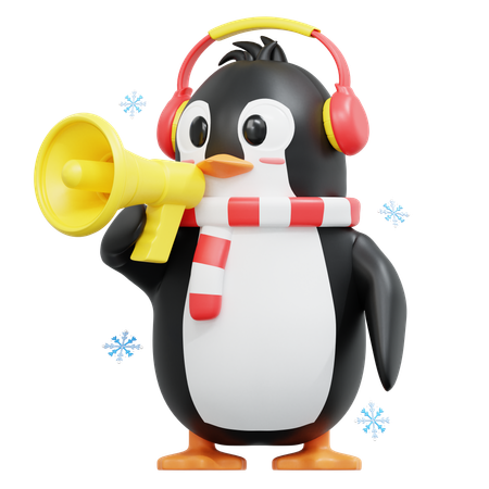 Pingouin mignon apporte un mégaphone  3D Illustration